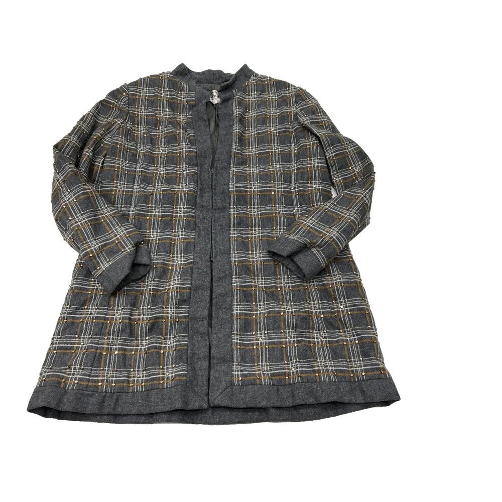 Vintage Elinor Simmons Malcolm Starr Womens Size 14 Gray Sequin Coat Lagenlook - Picture 1 of 13